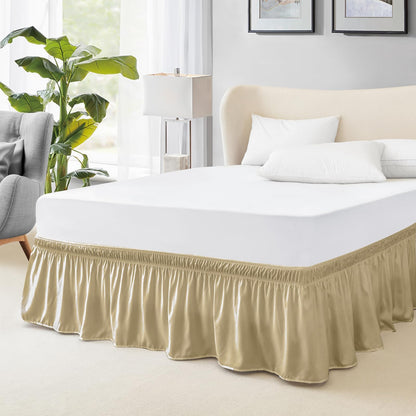 FreshCulture Queen Bed Skirt, Elastic Wrap Around Bed Skirt Queen Size, Bed Skirts for Adjustable Bed, Easy Fit with 15-Inch Tailored Drop, Hotel Quality Dust Ruffle for Queen Bed (Sage Green)
