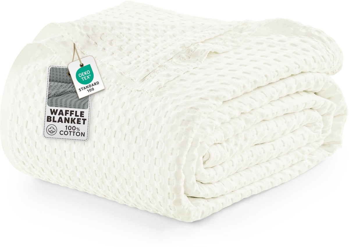 Utopia Bedding 100% Cotton Waffle Blanket Queen Size White, 90x90 Inch