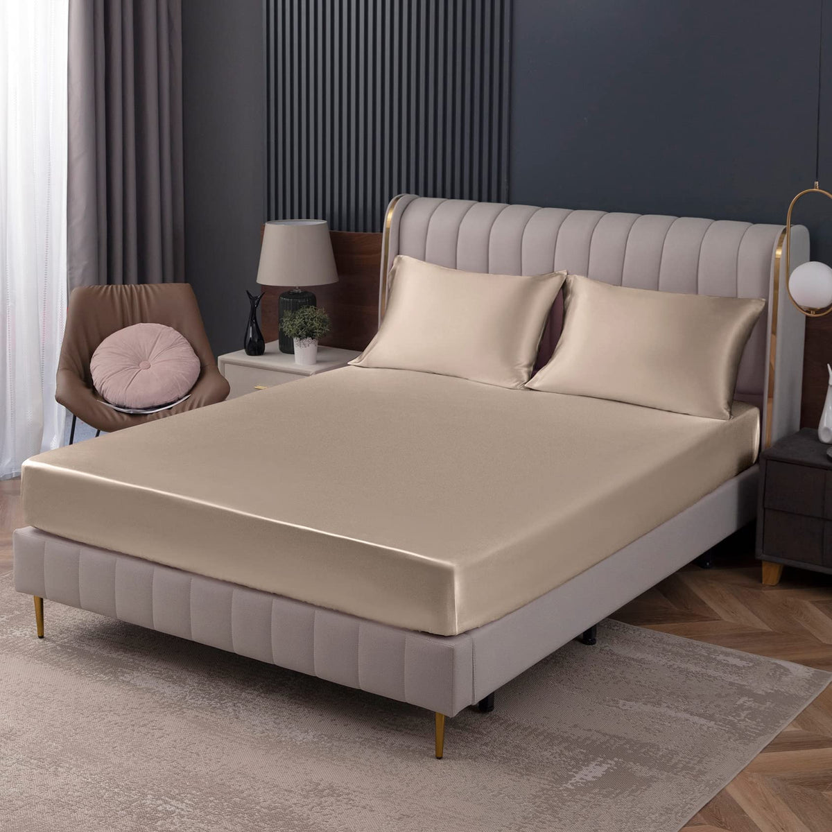 Homiest Black Satin Flat Sheet, Full Silky Bed Top Sheet Only