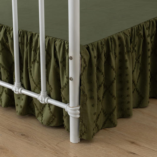 Bed Skirt King Size Ruffled Bed Skirt with Split Corners, Olive Green