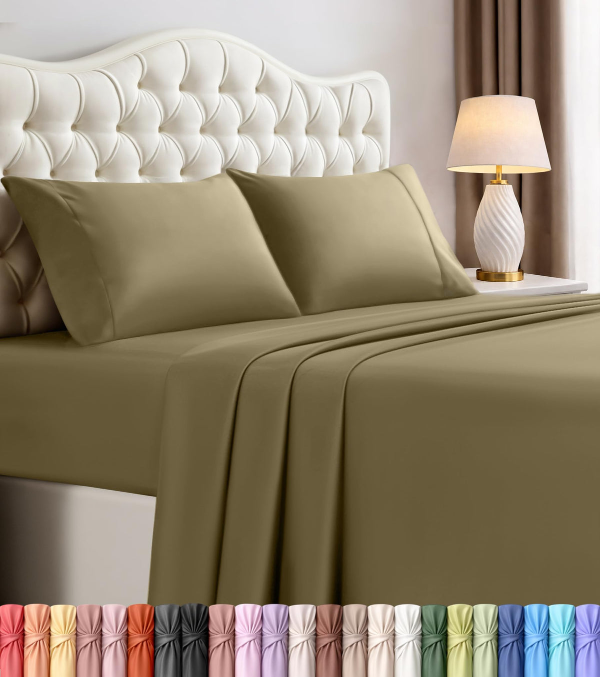 Queen Sheets Set, 4 Pieces 16" Deep Pocket Hotel Luxury Bed Sheets, Grey