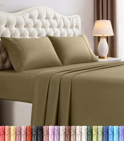 Queen Sheets Set, 4 Pieces 16" Deep Pocket Hotel Luxury Bed Sheets, Grey