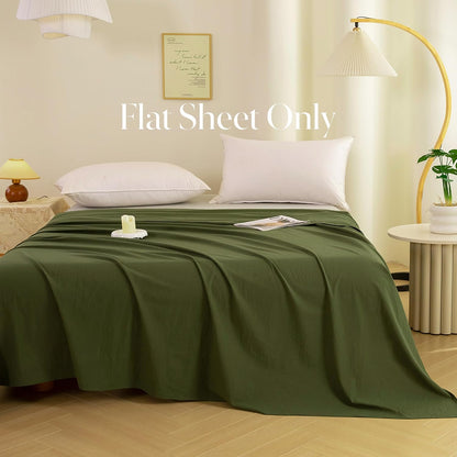 Ecocott Queen Flat Sheet - Hotel Quality Flat Sheets Only - Cotton Top Sheet - Ultra Soft & Breathable - Wrinkle Free & Fade Resistant - 1 Piece Flat Sheet (Queen, Avocado Green)