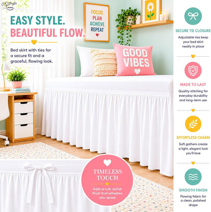 Cottington Lane Ruffled Dorm Room Bed Skirt Twin XL 30 Inch Drop, White
