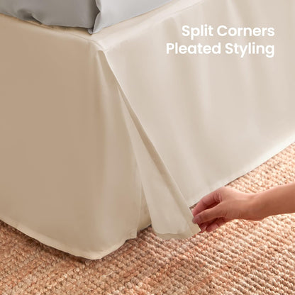 SLEEP ZONE Pleated Bed Skirts King Size, 15 inch Tailored Drop Easy Fit Bedskirt, Anti-Static, Fade Resistant (King, Beige)