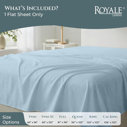 Royale Linens Queen Flat Sheet Only, Luxury Breathable Sateen Weave 100% Cotton Flat Sheets, Ultra Soft Single Flat Sheets Only Sold Separately, Cooling Top Sheet (Caribbean Blue-90x102)