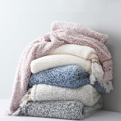 Ultra Soft Fleece Sherpa Blanket King Size,Lightweight Cozy Boho Bed Blanket with Decorative Tassel, Pattern Reversible, 2 Tones Ombre Light Brown,104”x90”