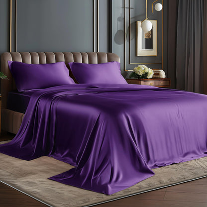 BEDELITE Satin Sheets Queen Size Bed Set, Black, 4 Pieces