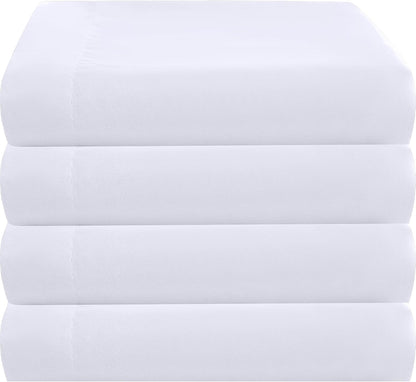 ZPECC Twin Flat Sheets Only White 4 Pack, Color-Coded Hem Threads