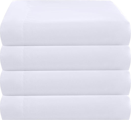 ZPECC Twin Flat Sheets Only White 4 Pack, Color-Coded Hem Threads