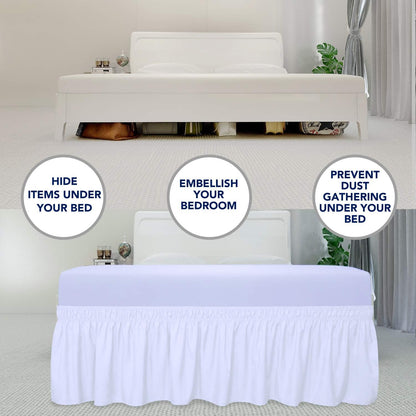 PureFit Wrap Around Ruffled Bed Skirt, White, Queen/King - 18" Drop