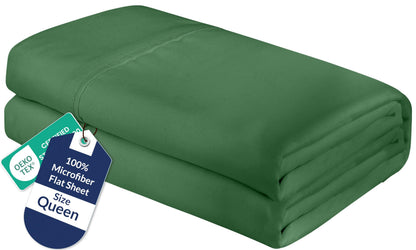 Royale Linens Queen Flat Sheet - Ultra Soft Brushed 1800 Microfiber Flat Sheets Only - Wrinkle Free & Stain Resistant - Hotel Quality Top Sheet for Bed (Queen, White)