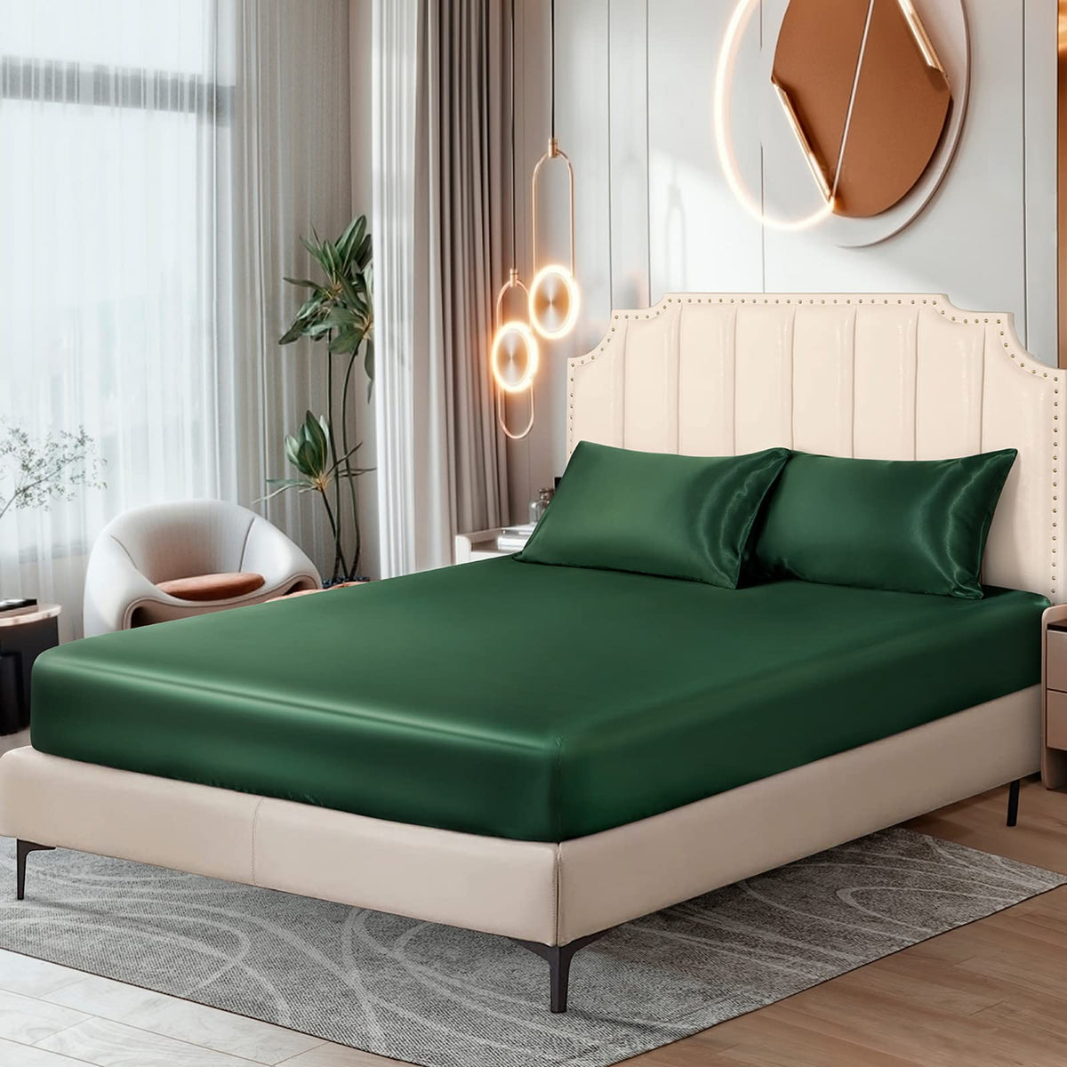 Ersmak Satin Flat Sheet Only, Single Flat Sheet Twin, Luxury & Ultra Soft Silky Bedding Top Sheet for Twin Mattress - Emerald Green