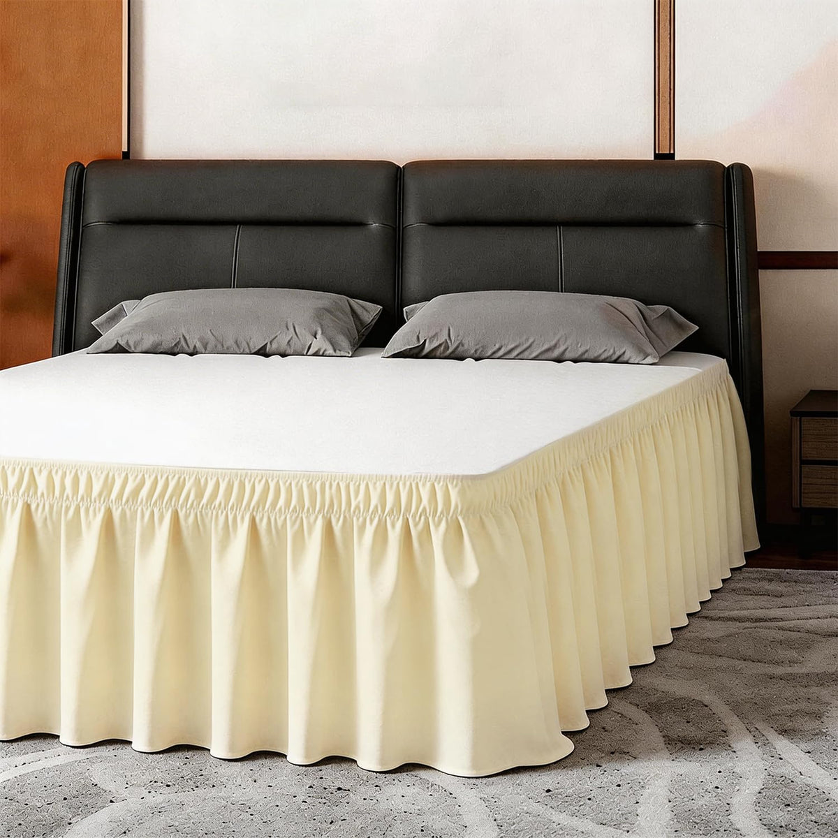 ANARACHON Full Bed Skirt, Wrap-Around Elastic Ruffled Eyelet Bed Skirt Full Size Dust Ruffle with Gathered Styling and Embroidered Details, 18" Drop Length (White)