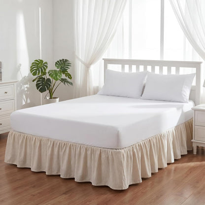Tranqun Stripe Ruffled Bed Skirt Queen Size 16" Drop, Twin, Cream Ivory