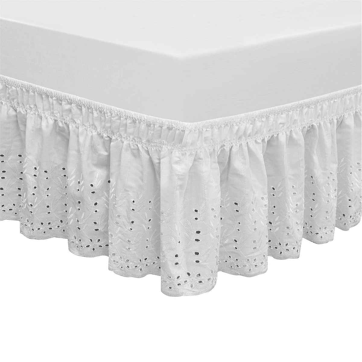 Wrap Around Elastic Eyelet Bed Skirt Dust Ruffle (Ivory, Twin/Full-18 Inch Drop)