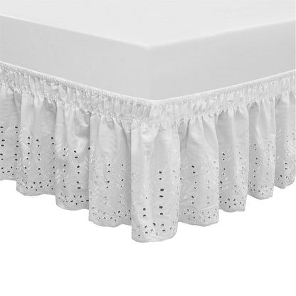 Wrap Around Elastic Eyelet Bed Skirt Dust Ruffle (Ivory, Twin/Full-18 Inch Drop)