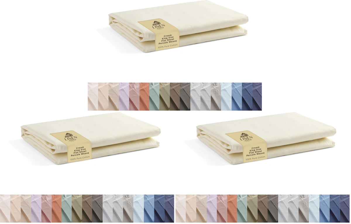 Linen Home Queen Size Flat Sheet Only 100% Cotton Percale, White