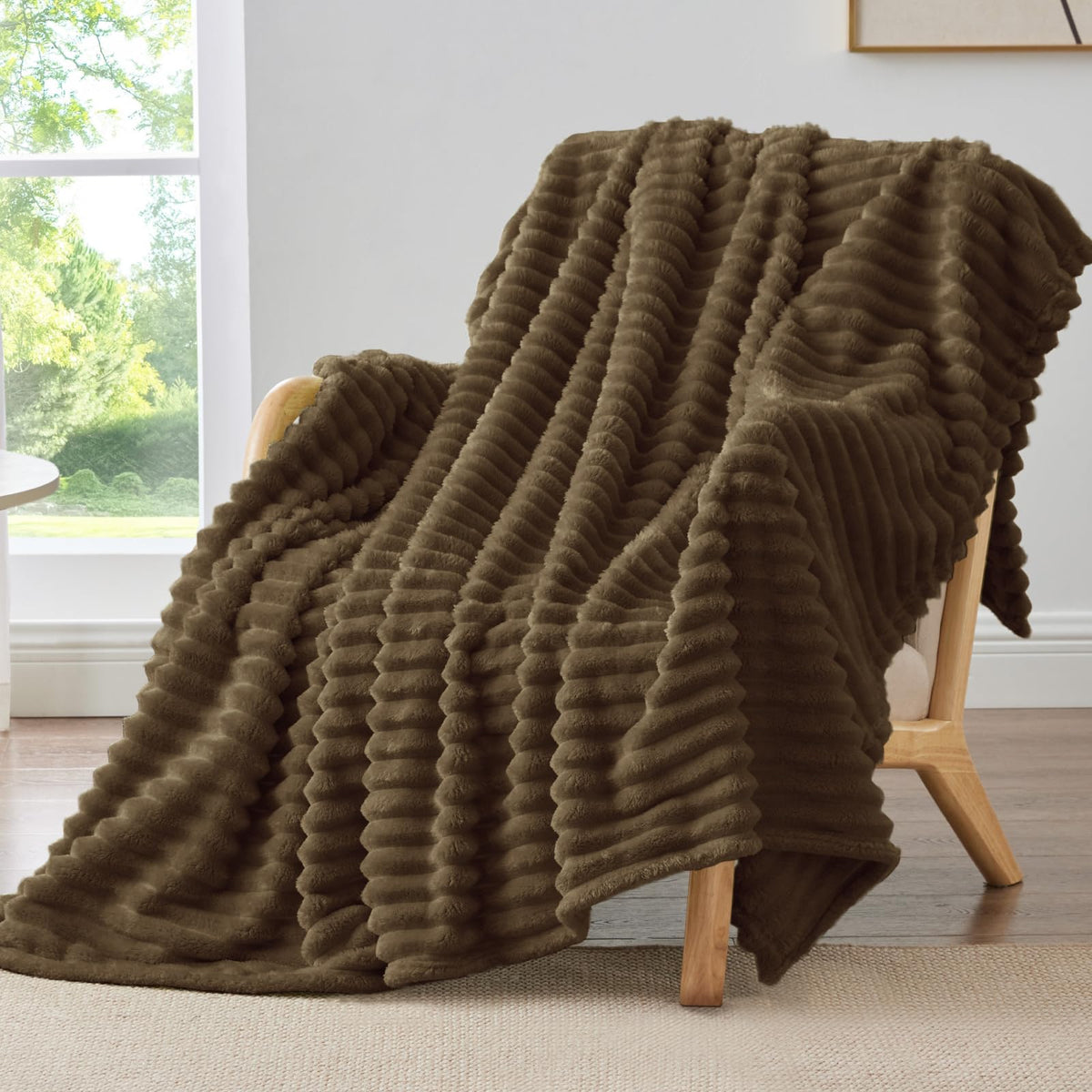 BEDELITE Ribbed Fleece Throw Blanket for Couch, Cream, 50"x60"