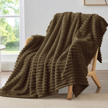 BEDELITE Ribbed Fleece Throw Blanket for Couch, Cream, 50"x60"
