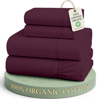 LANE LINEN Queen Sheets 100% Organic Cotton 4pc Percale Cooling - White