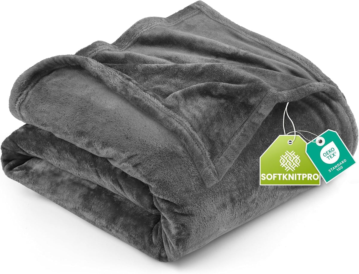 Utopia Bedding Ultra Soft Fleece Bed Blanket Queen Size Grey (90x90 Inches)