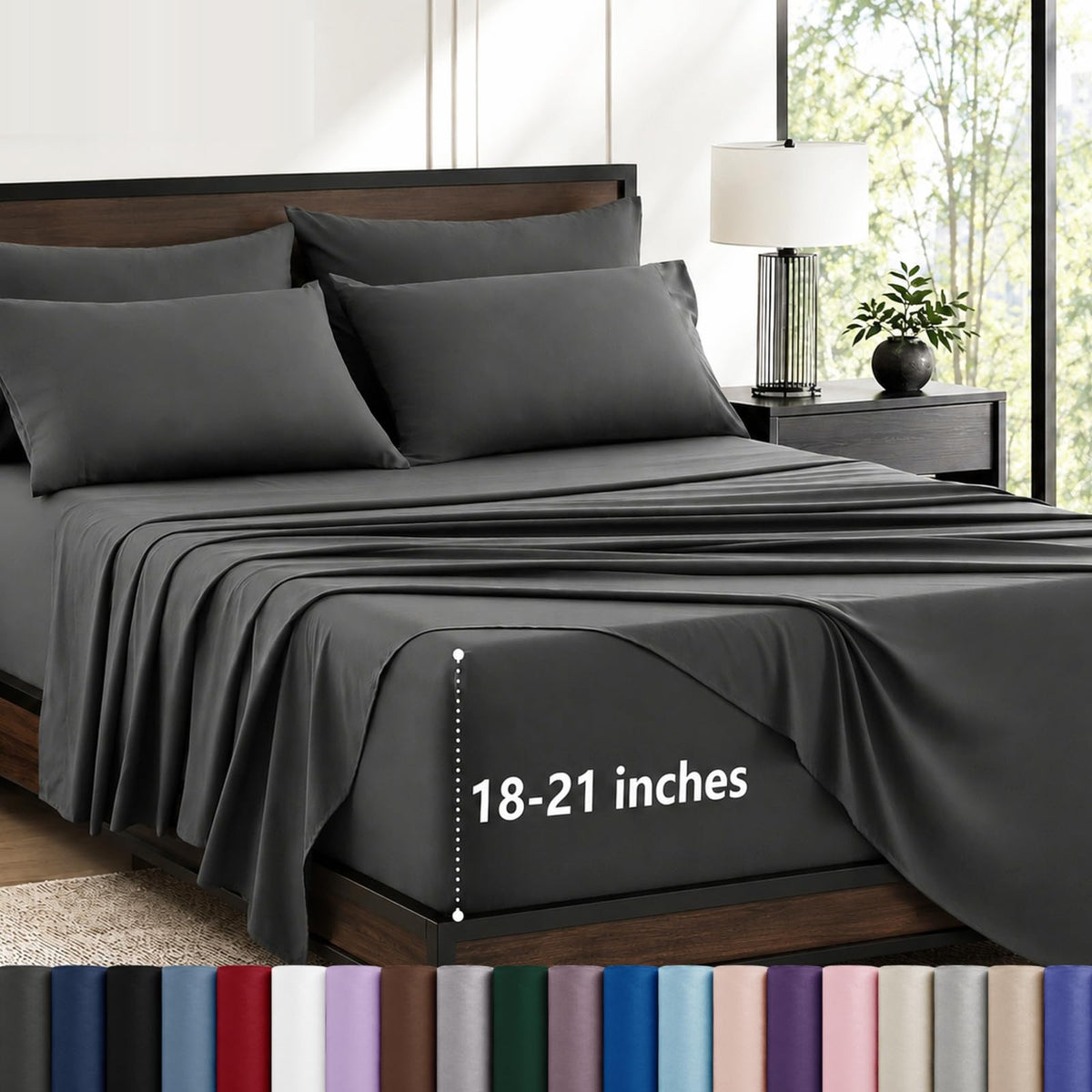 CozyLux King Size Sheets Set 6-Piece, 21-Inch Deep Pocket, Soft Feel