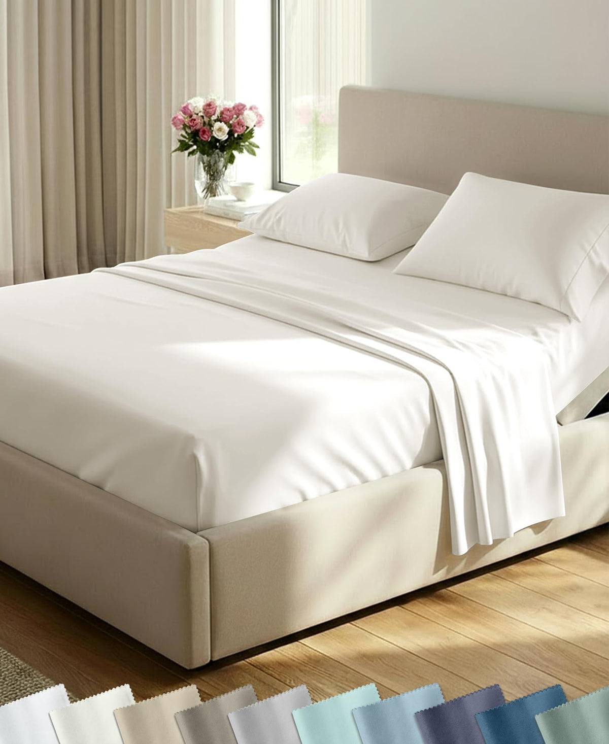 California Design Den Soft 100% Cotton Sateen Queen Bed Sheets Set, White