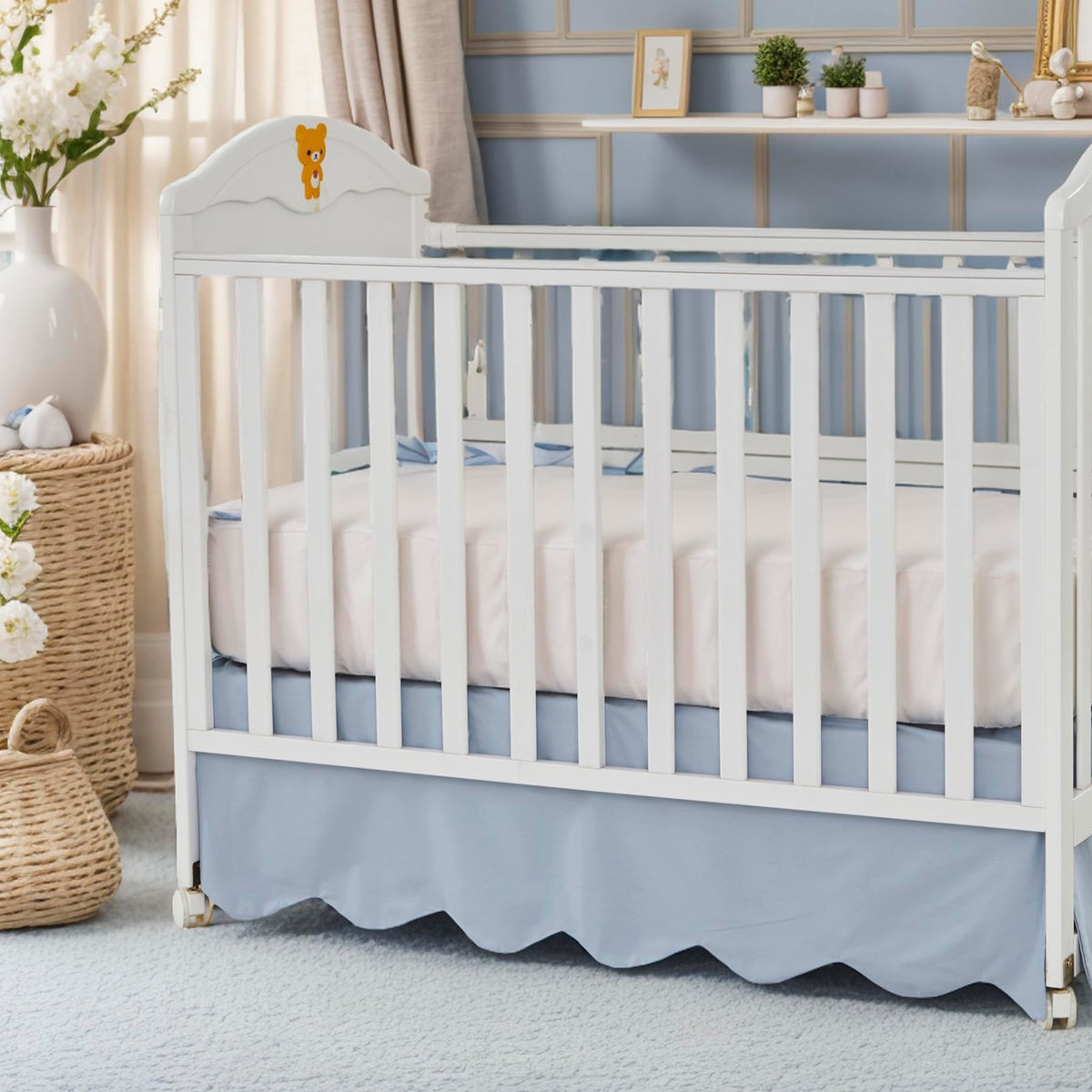 Brandream Scallop Edge Organic Cotton Crib Skirt, Baby Boy, Baby Girl, Gender Neutral Crib Skirt Toddler Bedskirt Farmhouse Chic Nursery Crib Bed Skirt, Boho Bohemian Solid Beige Skirt