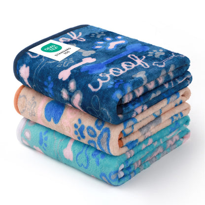 Luciphia 1 Pack 3 Blankets Fluffy Premium Fleece Pet Blanket Flannel Paw Printed Throw for Dog Cat(Small 23x16'', Grey/Brown/Blue)