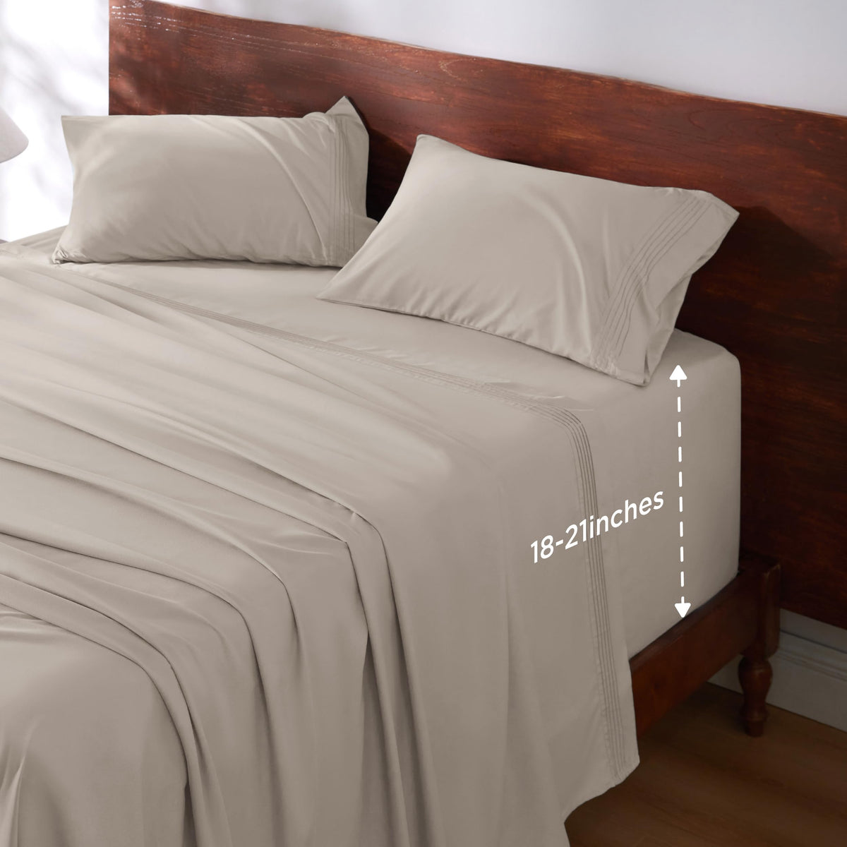 Bedsure Deep Pocket Queen Sheets Set - Fits Mattresses Up to 21 Inches Thick - 4 Piece GentleSoft Bed Sheets, Moisture Wicking, Soft & Cooling Bedsheet & Pillowcases, Easy & Secure Fit, Light Grey