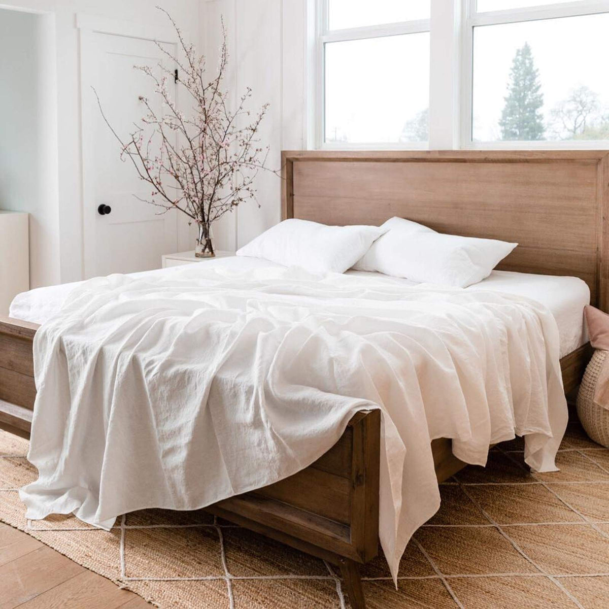 BISELINA Linen Sheet French Flax Flat Sheet Only 55% Euro Flax 45% Cotton Basic Style Solid Color Soft Breathable Farmhouse Top Sheet 1-Piece (Full, Linen)