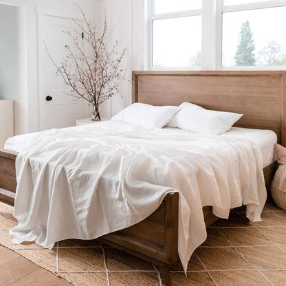 BISELINA Linen Sheet French Flax Flat Sheet Only 55% Euro Flax 45% Cotton Basic Style Solid Color Soft Breathable Farmhouse Top Sheet 1-Piece (Full, Linen)