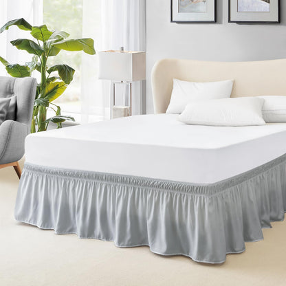 FreshCulture Queen Bed Skirt, Elastic Wrap Around Bed Skirt Queen Size, Bed Skirts for Adjustable Bed, Easy Fit with 15-Inch Tailored Drop, Hotel Quality Dust Ruffle for Queen Bed (Sage Green)