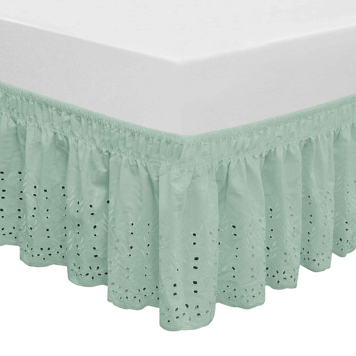 Wrap Around Elastic Eyelet Bed Skirt Dust Ruffle (Ivory, Twin/Full-18 Inch Drop)