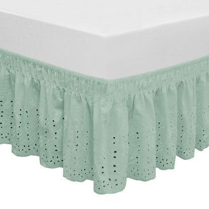 Wrap Around Elastic Eyelet Bed Skirt Dust Ruffle (Ivory, Twin/Full-18 Inch Drop)