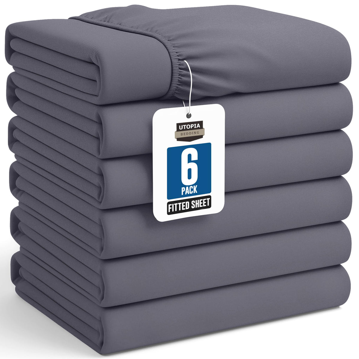 Pack of 6 Twin Fitted Sheet, Fits Up to 15 Inch Deep Pocket, White