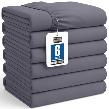 Pack of 6 Twin Fitted Sheet, Fits Up to 15 Inch Deep Pocket, White