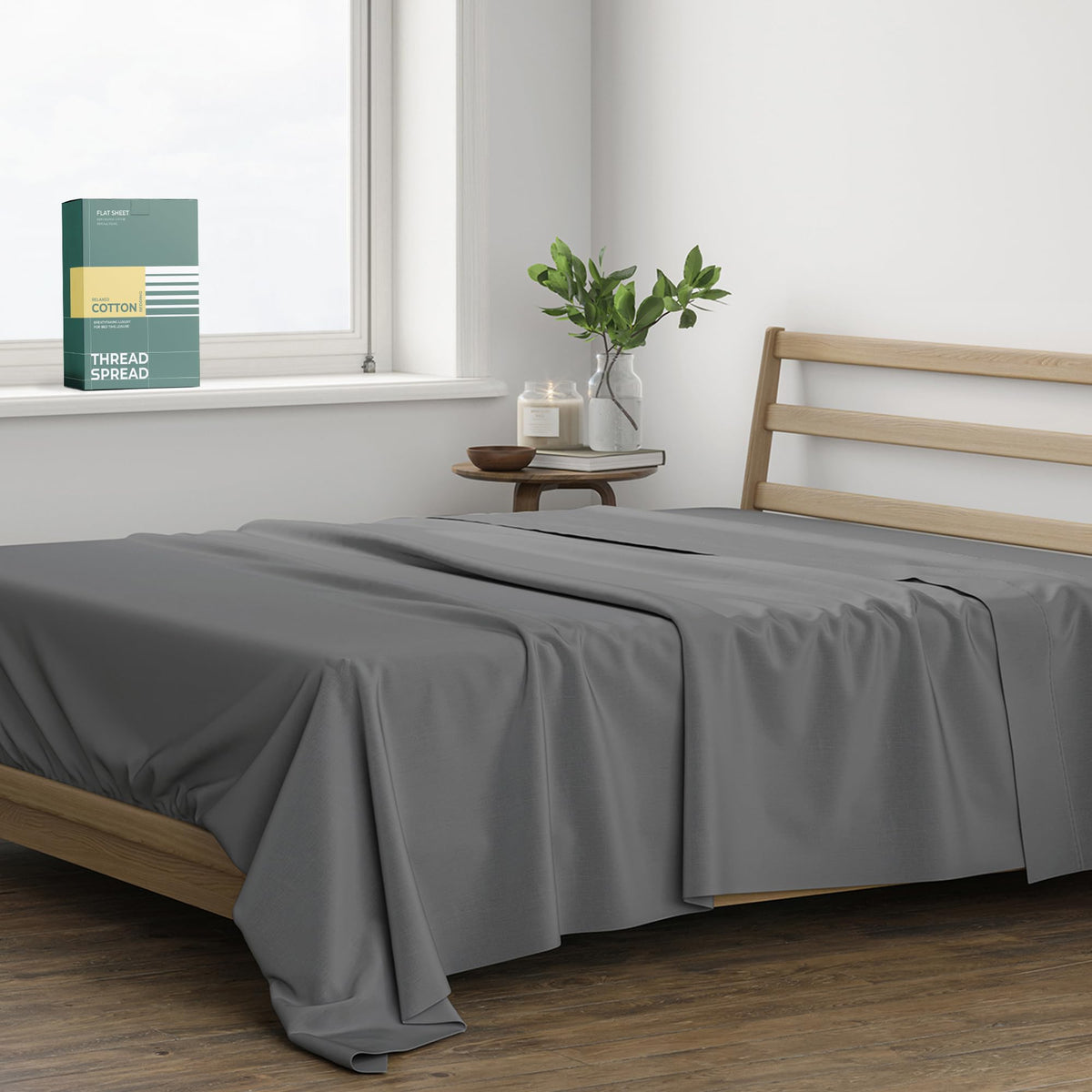 THREAD SPREAD 100% Organic Cotton King Flat Sheet - Percale Weave Cotton Flat Sheet Only (1 PC, White), Crisp, Cool, Strong & Breathable Lightweight Bed Linen Top Sheets, GOTS Certified Sheets