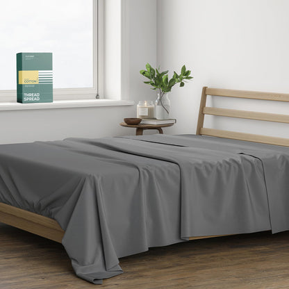 THREAD SPREAD 100% Organic Cotton King Flat Sheet - Percale Weave Cotton Flat Sheet Only (1 PC, White), Crisp, Cool, Strong & Breathable Lightweight Bed Linen Top Sheets, GOTS Certified Sheets