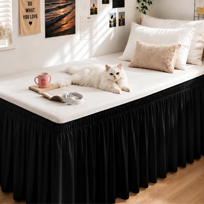 White Twin XL College Dorm Bed Skirt 32" Drop, Elastic Wrap Dust Ruffle