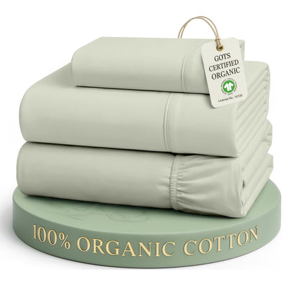 LANE LINEN Queen Sheets 100% Organic Cotton 4pc Percale Cooling - White