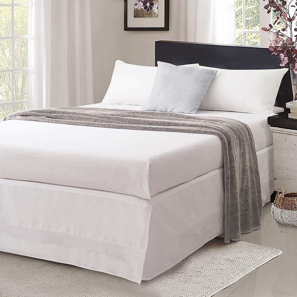 Valea Home Bed Skirt with Split Corners Durable Elegant Luxury Dust Ruffle with Pin Tucking 14 inch Tailored Drop, Full, White