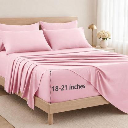 CozyLux King Size Sheets Set 6-Piece, 21-Inch Deep Pocket, Soft Feel