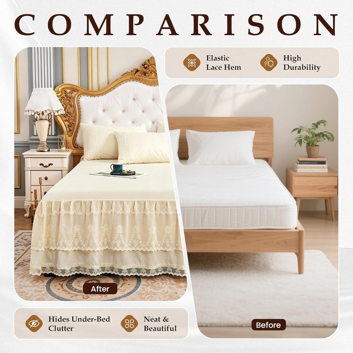 Knitted Lace Bed Skirt for Full Bed - 17" Drop, Wrap Around Bedskirt with Platform, Dust Ruffle Dorm Room Bedskirts