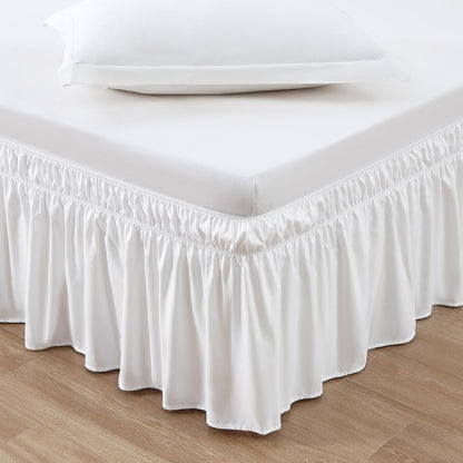 MEILA Wrap Around Elastic Bed Skirt for Queen & King Beds, 16" Drop, Beige