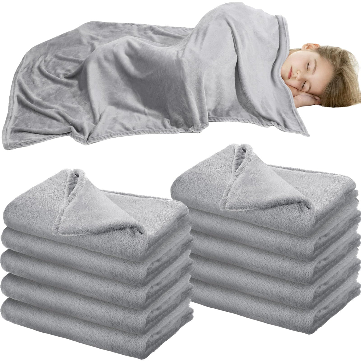 Breling 10 Pcs Cot Blanket Toddler Daycare Nap Blanket for Kids 39 x 47 Inch Fleece Baby Warm Fluffy Cozy Rest Time Supplies for Classroom, Preschool, Daycare or Nursery(Dark Gray)
