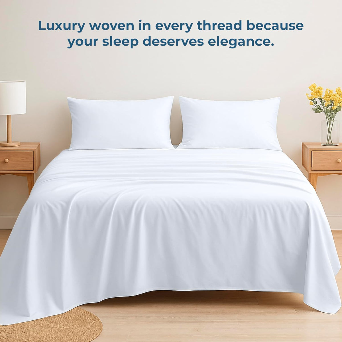 Royale Linens 100% Organic Cotton Queen Flat Sheet Only - Super Soft - Percale Top Sheets - Queen Flat Sheet Sold Separately - Breathable, Cool & Crisp White Sheets Only (90" x 102", White)