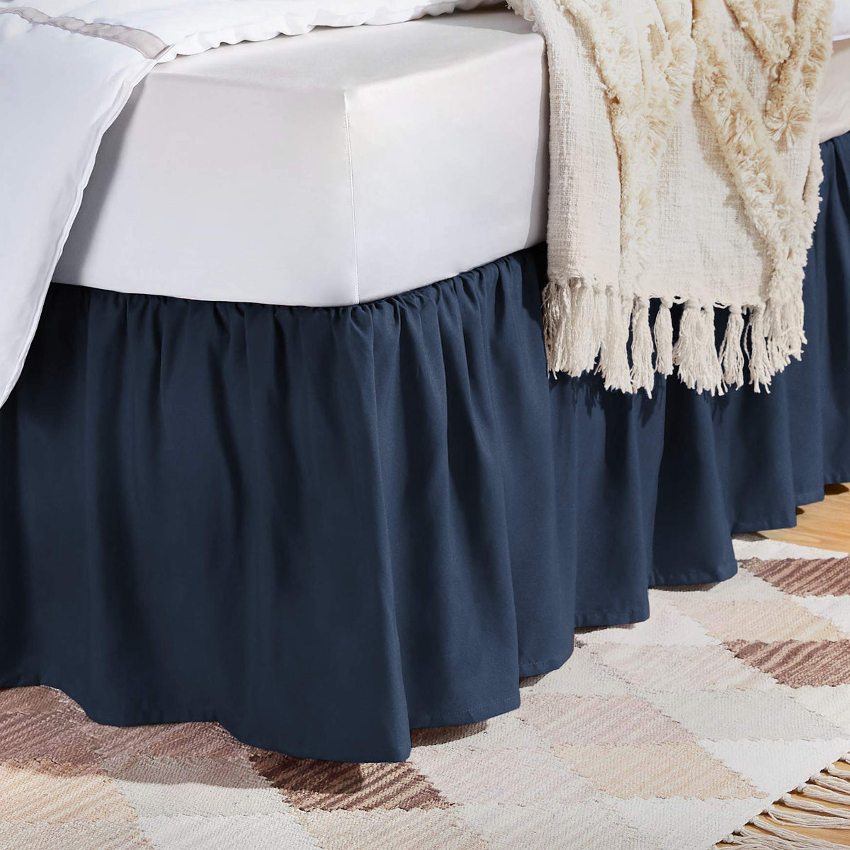 Amazon Basics Lightweight Ruffled Bed Skirt, Machine Washable, Wrinkle Resistant, Classic Style, Soft 100% Microfiber With 16" Drop, King, Bright White