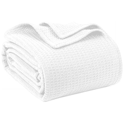 100% Cotton Blankets for Bed - Waffle Weave Blankets for Summer, Lightweight and Breathable Soft Woven Blanket for Spring (Dark Grey, Queen (90" x 90"))